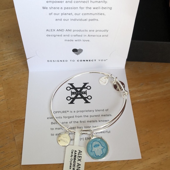 Alex And Ani Shiny Silver Candy Crystal Round Hamsa Charm Expandable Bangle NWT - Picture 6 of 12